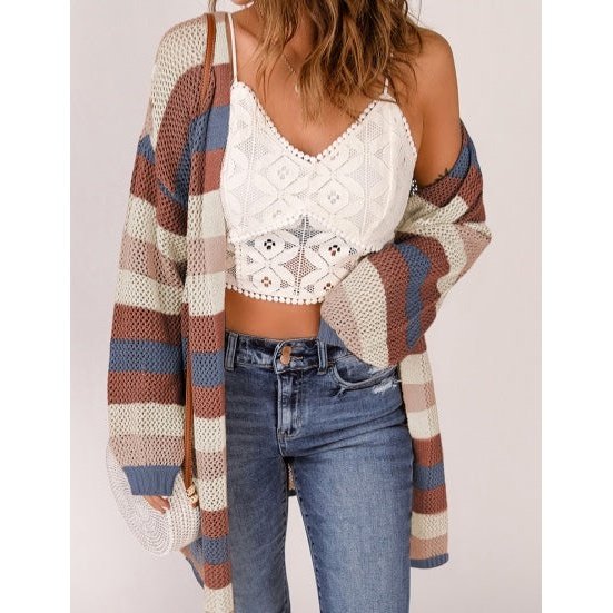 REDUCED!!! Henrietta Blue Striped Color Block Hollowed Knit Cardigan REDUCED!!!