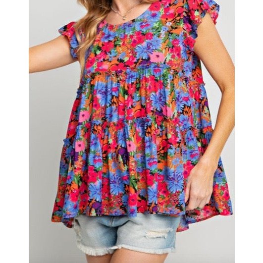 REDUCED!!! Skye Multicolor Floral Print Ruffle Tiered Short Sleeve Babydoll Top REDUCED!!!