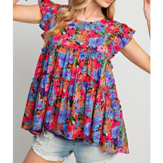 REDUCED!!! Skye Multicolor Floral Print Ruffle Tiered Short Sleeve Babydoll Top REDUCED!!!