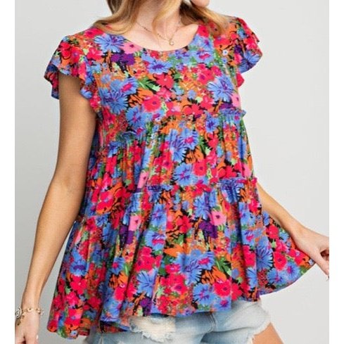 REDUCED!!! Skye Multicolor Floral Print Ruffle Tiered Short Sleeve Babydoll Top REDUCED!!!