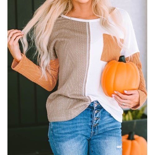 REDUCED!!! Hallie Orange Long Sleeve Colorblock Chest Pocket Textured Knit Top REDUCED!!!