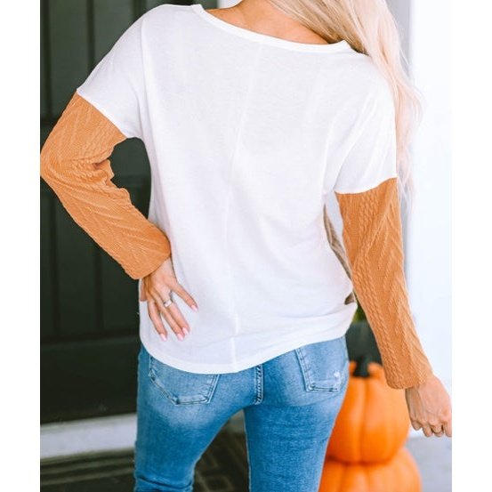 REDUCED!!! Hallie Orange Long Sleeve Colorblock Chest Pocket Textured Knit Top REDUCED!!!
