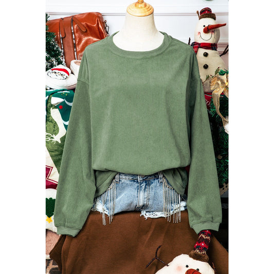 Karmen Green Ribbed Corded Oversized Sweatshirt