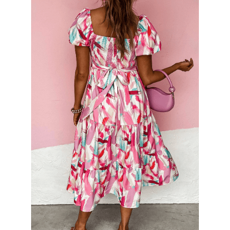 REDUCED!!! Trixie Pink Brush Stroke Printed Smocked Ruffle Tiered Dress REDUCED!!!