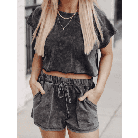 RTS Cammie Black Acid Washed Short Lounge Set