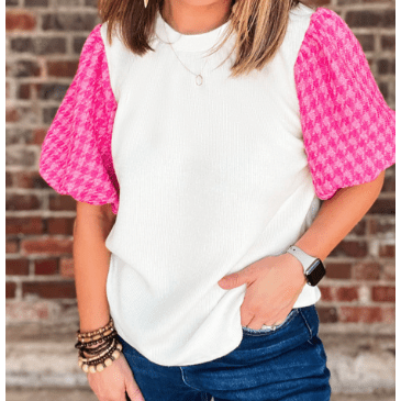REDUCED!!! Jodi White Contrast Tweed Puff Sleeve Top REDUCED!!!