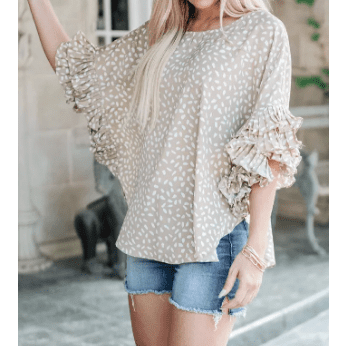 REDUCED!!! Jax Khaki Dolman Ruffled Sleeve Loose Blouse REDUCED!!!
