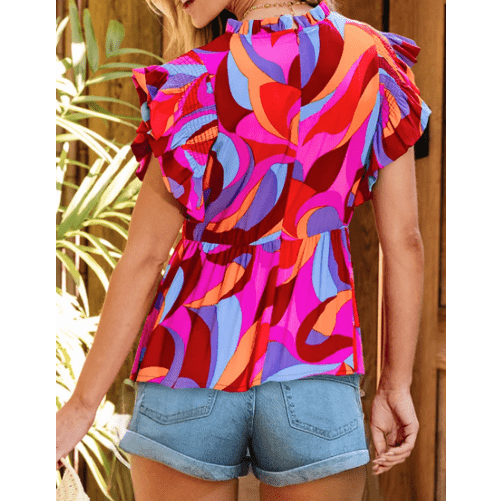 REDUCED!!! Austyn Orange Abstract Print Flutter Sleeve Peplum Blouse REDUCED!!!