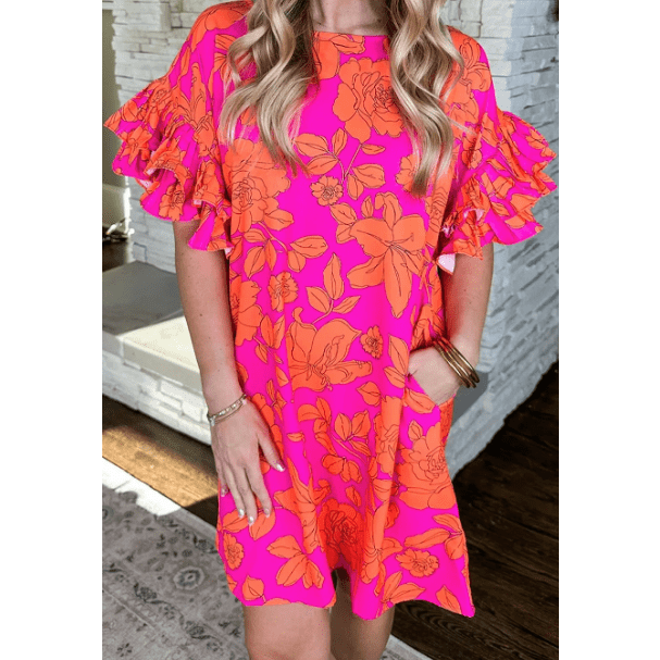 SALE!! Wrenlee Pink Voluminous Ruffled Sleeve Floral Dress SALE!!