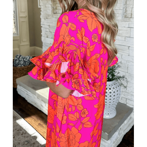 SALE!! Wrenlee Pink Voluminous Ruffled Sleeve Floral Dress SALE!!