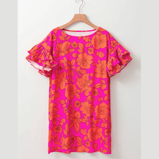 SALE!! Wrenlee Pink Voluminous Ruffled Sleeve Floral Dress SALE!!