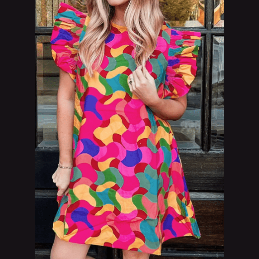 REDUCED!!! Clementina Abstract Print Ruffle Sleeve Shift Dress REDUCED!!!