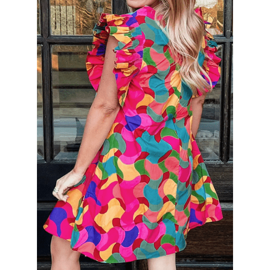 REDUCED!!! Clementina Abstract Print Ruffle Sleeve Shift Dress REDUCED!!!
