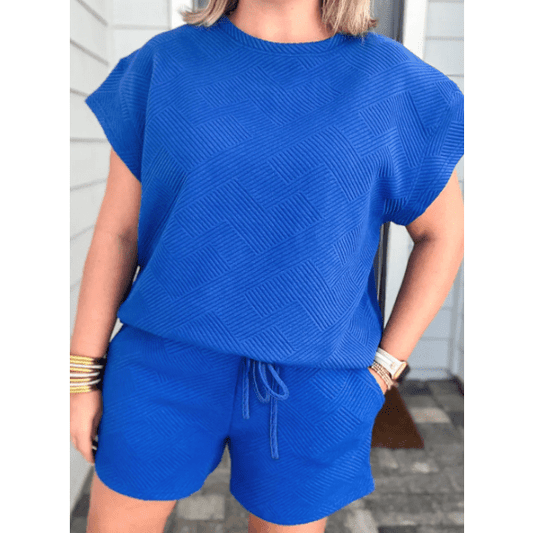 REDUCED!!!  Blithe Dark Blue PLUS SIZE Fashion Textured Short 2 Pc. Outfit REDUCED!!!