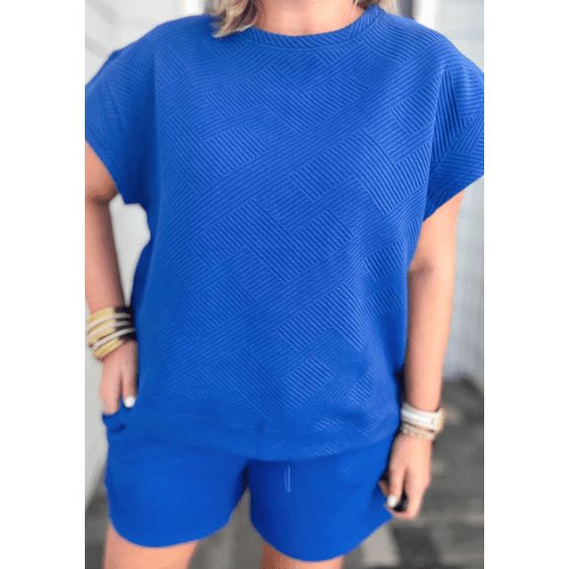 REDUCED!!! Blithe Dark Blue PLUS SIZE Fashion Textured Short 2 Pc. Outfit REDUCED!!!
