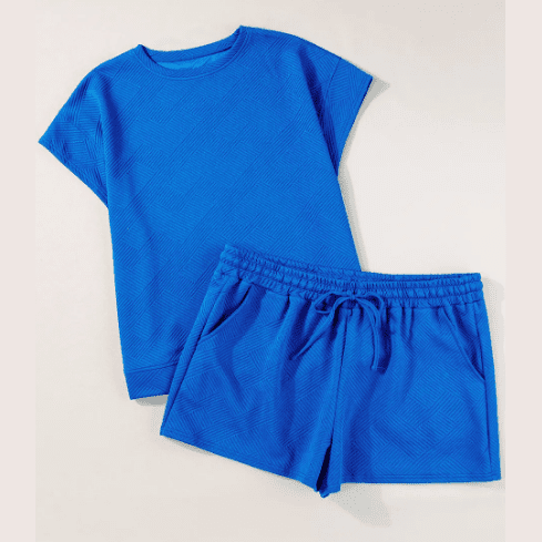 REDUCED!!! Blithe Dark Blue PLUS SIZE Fashion Textured Short 2 Pc. Outfit REDUCED!!!