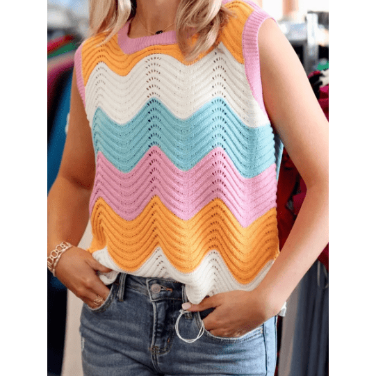 REDUCED!!! Thessy Multicolour Striped Colorblock Scalloped Hem Knitted Tank. REDUCED!!!