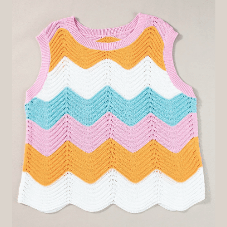REDUCED!!! Thessy Multicolour Striped Colorblock Scalloped Hem Knitted Tank. REDUCED!!!