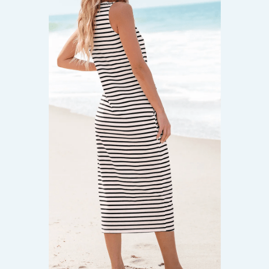 REDUCED!!! Lydie White Striped Print Sleeveless Buttoned Maxi Dress REDUCED!!!