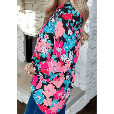 REDUCED!!! Marcy Pink Floral V Neck Roll Tab Sleeve Blouse REDUCED!!!