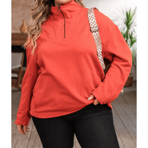 REDUCED!!!  Peydon Orange Zipper Pocketed PLUS SIZE Sweatshirt REDUCED!!!