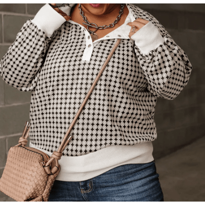 REDUCED!!!  Kella Black PLUS SIZE Two Tone Contrast Collared Pullover Sweatshirt REDUCED!!!