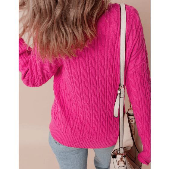 REDUCED!!!  Addie Cable Knit High Neck Drop Shoulder Sweater  REDUCED!!!