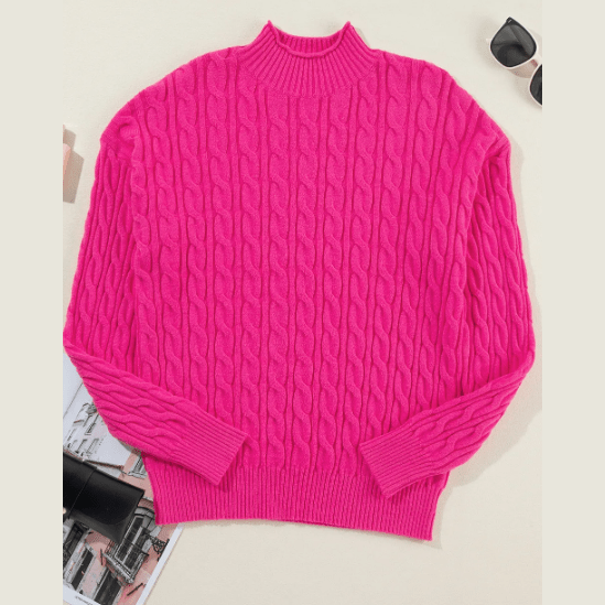 REDUCED!!!  Addie Cable Knit High Neck Drop Shoulder Sweater  REDUCED!!!