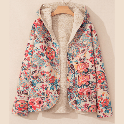 Shirl Vintage Paisley Floral Printed Sherpa Lined Hooded Jacket