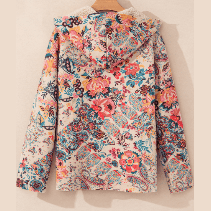 Shirl Vintage Paisley Floral Printed Sherpa Lined Hooded Jacket