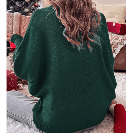 Green Merry Letter Embroidered High Neck Sweater