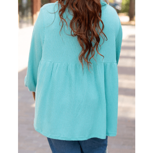 Shanice Turquoise Corded Balloon Sleeve Collar PLUS Babydoll Top
