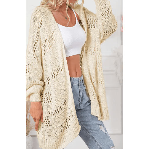 Elleigh Apricot Casual Hollowed Knit Dolman Sleeve Cardigan