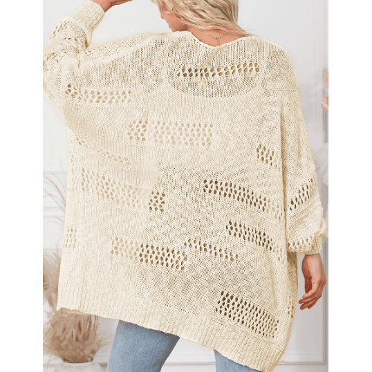 Elleigh Apricot Casual Hollowed Knit Dolman Sleeve Cardigan