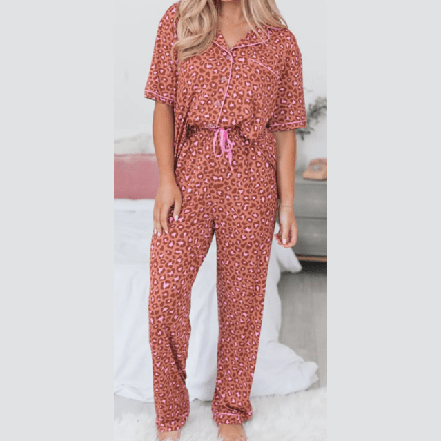 REDUCED!!! Drusilla Leopard Print Short Sleeve Shirt and Pants Pajamas Set REDUCED!!!