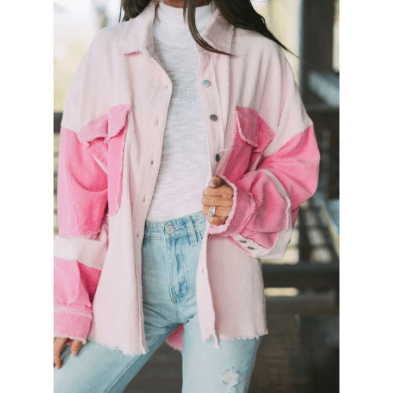 REDUCED!!! Natty Two-tone Color Exposed Seam Corduroy Shacket REDUCED!!!