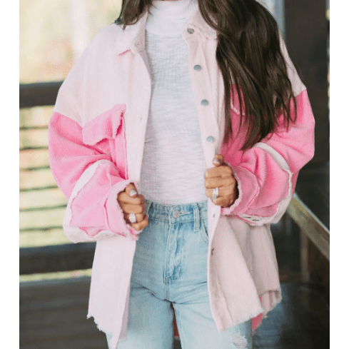 REDUCED!!! Natty Two-tone Color Exposed Seam Corduroy Shacket REDUCED!!!