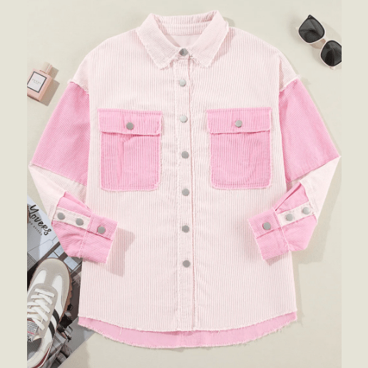 REDUCED!!! Natty Two-tone Color Exposed Seam Corduroy Shacket REDUCED!!!