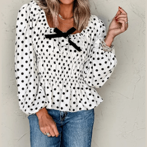 REDUCED!!! Terra Black Polka Dot Puff Sleeve Bow Square Neck Peplum Top REDUCED!!!