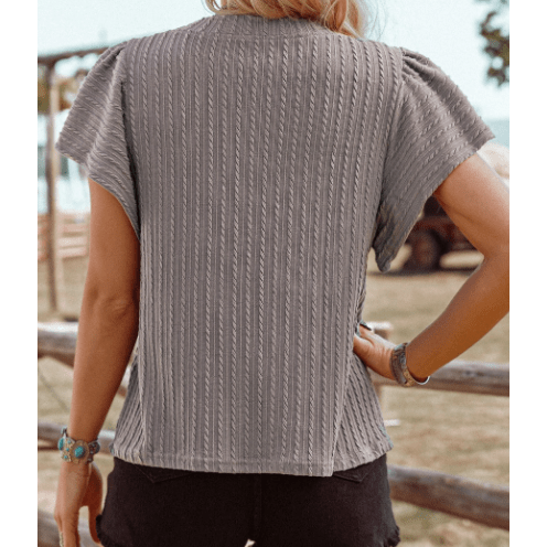 Arissa Grey Textured Flutter Sleeve Top