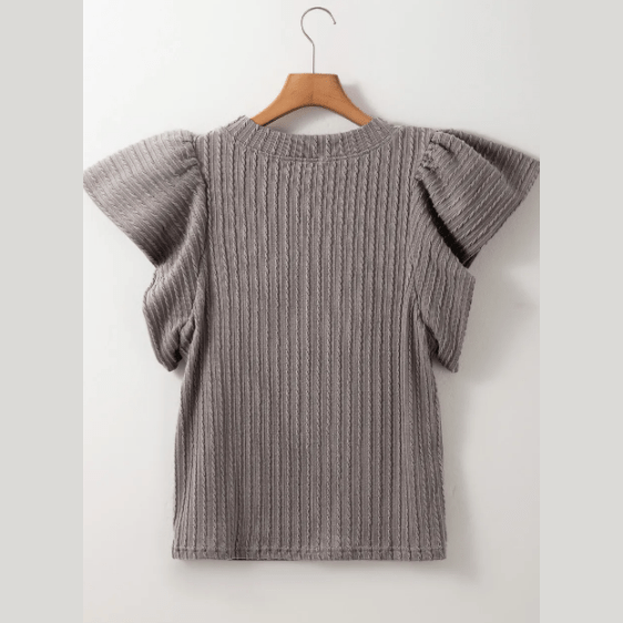 Arissa Grey Textured Flutter Sleeve Top
