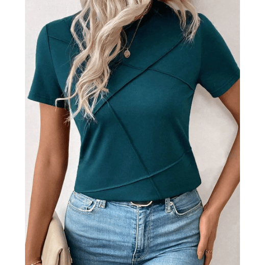 Maren Blue Sapphire Toothpick Stripe Round Neck T Shirt