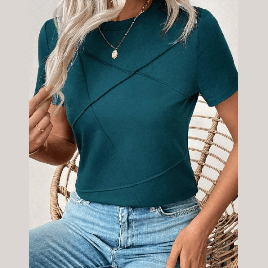 Maren Blue Sapphire Toothpick Stripe Round Neck T Shirt