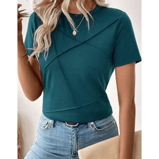 Maren Blue Sapphire Toothpick Stripe Round Neck T Shirt