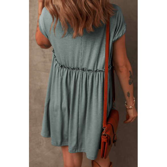 REDUCED!!! Mareena Mist Green Frilled Gathered Seam Round Neck T Shirt Dress REDUCED!!!