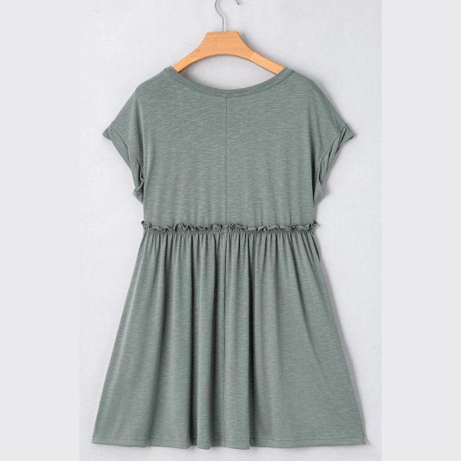 REDUCED!!! Mareena Mist Green Frilled Gathered Seam Round Neck T Shirt Dress REDUCED!!!
