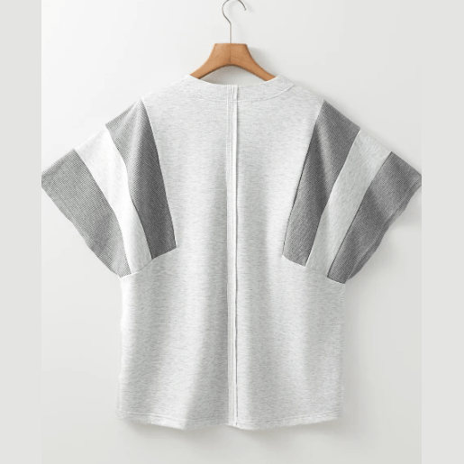 Charlize Two Tone Contrast Waffle Knit Patched Buttoned V Neck Top