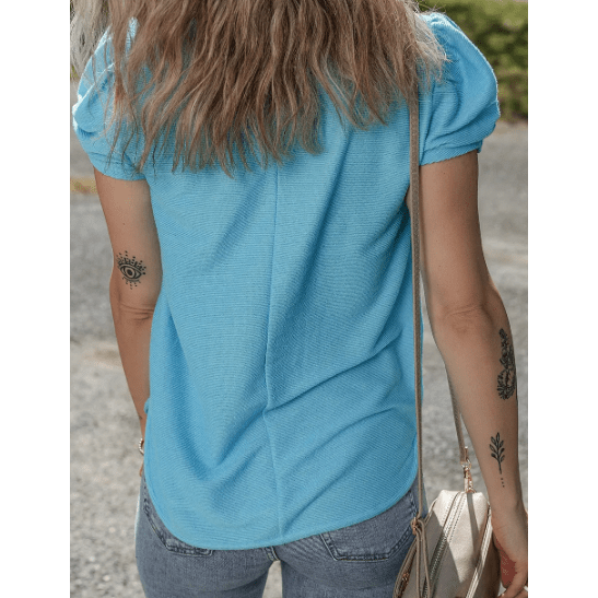 REDUCED!!! Kamryn Light Blue Bubble Sleeve Solid Color Elegant T-Shirt REDUCED!!!