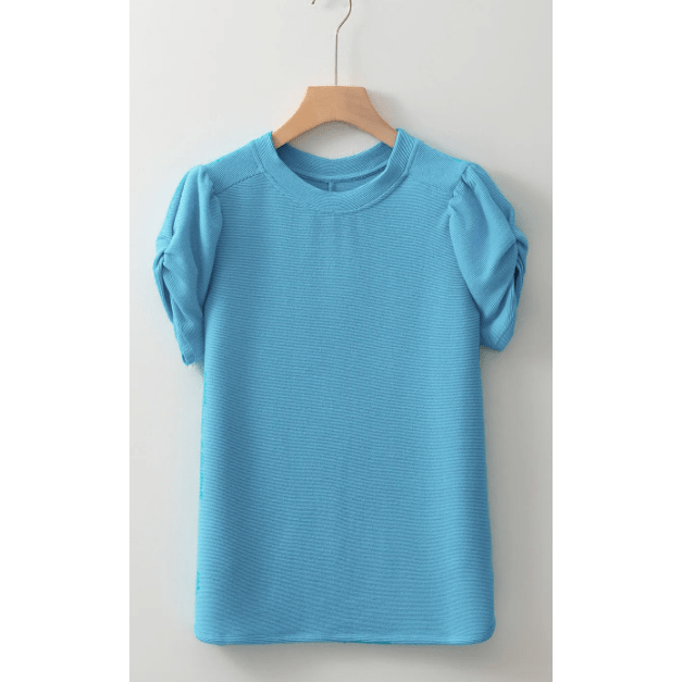 REDUCED!!! Kamryn Light Blue Bubble Sleeve Solid Color Elegant T-Shirt REDUCED!!!