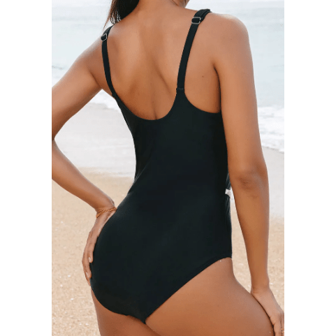 Britta Black Color Contrast Ruffled Wrap V Neck Swimsuit